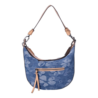 Time and Tru Women's Selena Hobo Crossbody Bag, Floral Denim