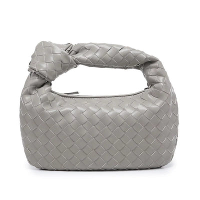 Gomayee Knoted Woven Handbag for Women Fashion Designer Ladies Hobo Bag Bucket Purse Faux Leather.Grey