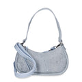 No Boundaries Women's Baguette Shoulder Bag with Crossbody Strap, Rhinestone Denim