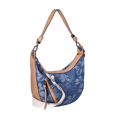 Time and Tru Women's Selena Hobo Crossbody Bag, Floral Denim